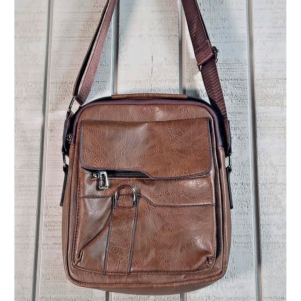 Weixer Brown Men's Messenger Bag Zip Adjustable Strap Outer Pockets Adjustable